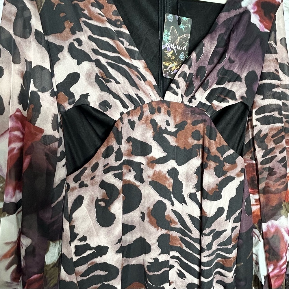 Giffniseti Leopard Floral Print Long Sleeve Ruffle Hem Maxi Dress NWT - Picture 9 of 16